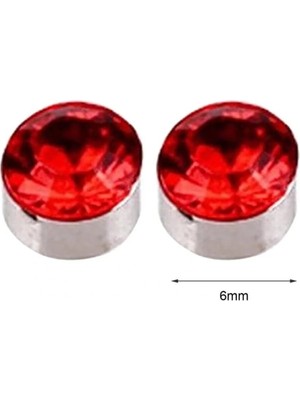 Tamgacrafts Kırmızı Zirkon Taşlı 6 mm Mıknatıslı Deliksiz Küpe 1 Çift Manyetik Fake Küpe