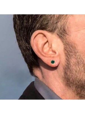 Tamgacrafts Yeşil Zirkon Taşlı 6 mm Mıknatıslı Deliksiz Küpe 1 Çift Manyetik Fake Küpe