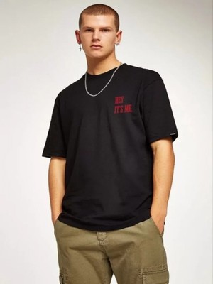 Efnaz Style Unisex Bisiklet Yaka Oversize Baskılı T-Shirt - Siyah