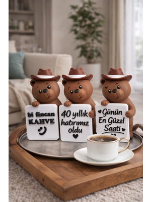 Özgürce Kahve Köşesi Dekoru Ayıcık Biblo 3’lü Set, Mutfak Için Şık Dekorasyon