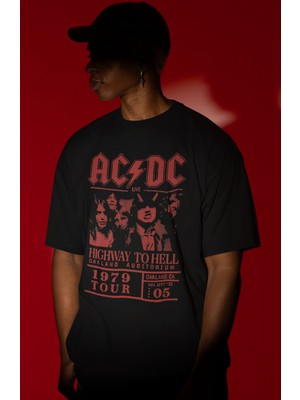 Sevbano Ac Dc Highway To Hell Rock Metal Müzik Grubu Ön Baskılı Unisex Oversize Tişört