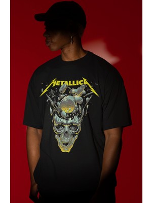 Sevbano Metallica Rock Metal Müzik Grubu Ön Baskılı Unisex Oversize Tişört