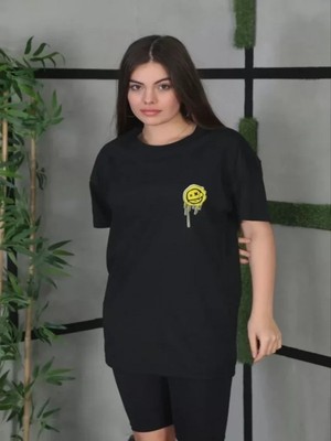 Efnaz Style Unisex Bisiklet Yaka Baskılı Oversize T-Shirt - Siyah
