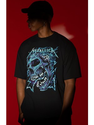 Sevbano Metallica Rock Metal Müzik Grubu Ön Baskılı Unisex Oversize Tişört