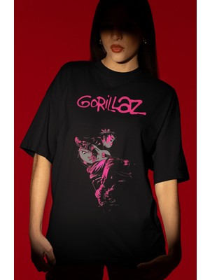 Sevbano Gorillaz Rock Metal Müzik Grubu Ön Baskılı Unisex Oversize Tişört
