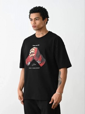 Efnaz Style Unisex Baskılı Oversize T-Shirt - Siyah