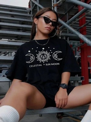 Efnaz Style Unisex Baskılı Oversize T-Shirt - Siyah