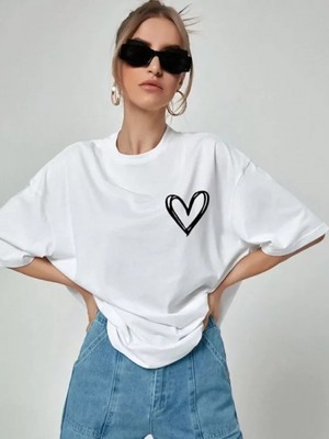 Efnaz Style Unisex Baskılı Oversize T-Shirt - Beyaz