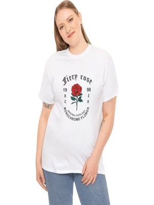 Efnaz Style Unisex Bisiklet Yaka Baskılı T-Shirt - Beyaz