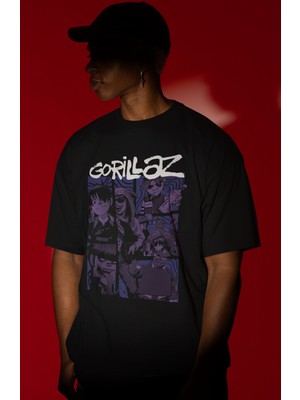 Sevbano Gorillaz Rock Metal Müzik Grubu Ön Baskılı Unisex Oversize Tişört