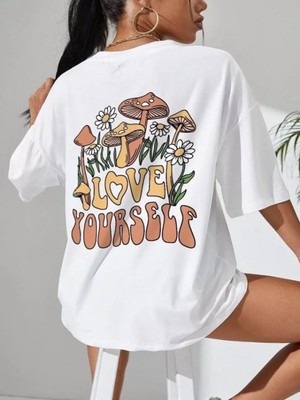 Efnaz Style Unisex Baskılı Oversize T-Shirt - Beyaz