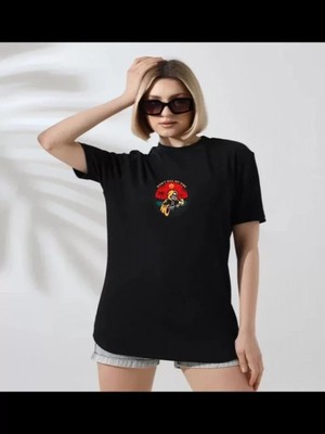 Efnaz Style Unisex Bisiklet Yaka Baskılı T-Shirt - Siyah