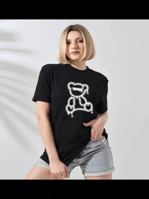 Efnaz Style Unisex Bisiklet Yaka Baskılı T-Shirt - Siyah