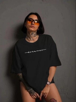 Efnaz Style Unisex Bisiklet Yaka Baskılı T-Shirt - Siyah