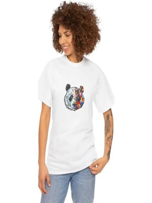Efnaz Style Unisex Bisiklet Yaka Baskılı T-Shirt - Beyaz