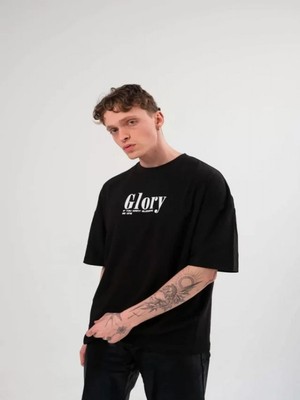 Efnaz Style Unisex Bisiklet Yaka Baskılı Oversize T-Shirt - Siyah