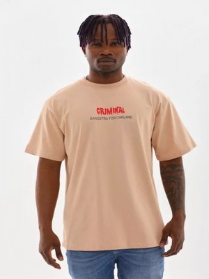 Efnaz Style Unisex Baskılı Oversize T-Shirt - Bej