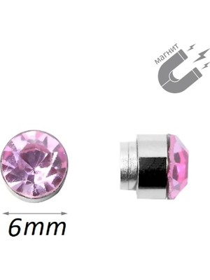 Tamgacrafts Pembe Zirkon Taşlı 6 mm Mıknatıslı Deliksiz Küpe 1 Çift Manyetik Fake Küpe