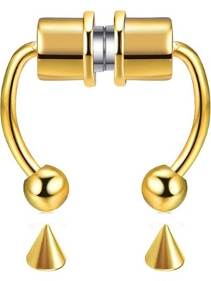 Tamgacrafts Altın Renk Burun Ucu Mıknatıslı Septum Piercing Fake Deliksiz Küpe