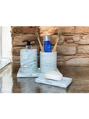 PremiumPort Modern Mermer Dokulu Beton Banyo Aksesuar Seti (4 Parça)