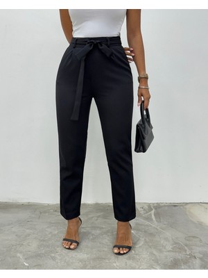 Moda Morfo Kemerli Bilek Pantolon -Siyah