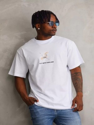 Efnaz Style Unisex Baskılı Oversize T-Shirt - Beyaz