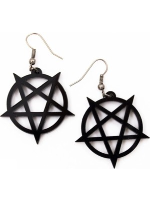 Tamgacrafts Pentagram Yıldız Küpe 5 cm Siyah Akrilik Kancalı Cosplay Büyük Hafif Küpe