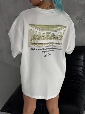 Efnaz Style Unisex Baskılı Oversize T-Shirt - Beyaz
