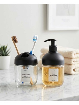 PremiumPort Şeffaf 2'li Cam Banyo Sabunluk ve Diş Fırçalık Seti, Şıklık ve Fonksiyonellik