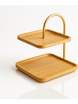 Özgürce Bambu Çift Katlı Sunum Standı, Dekoratif ve Şık Sunum Seti
