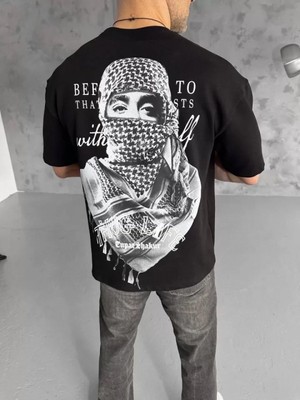 Efnaz Style Unisex Baskılı Oversize T-Shirt - Siyah