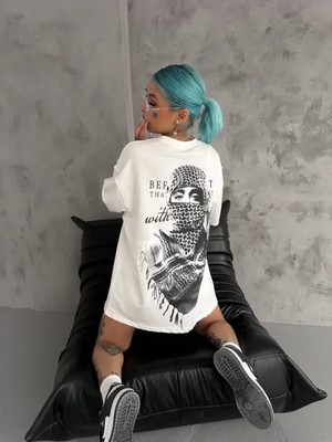 Efnaz Style Unisex Baskılı Oversize T-Shirt - Beyaz