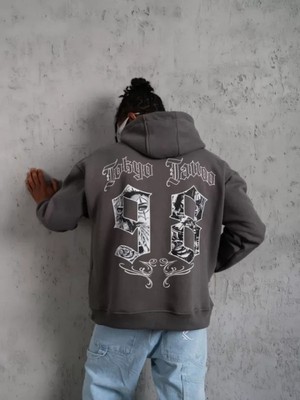 Efnaz Style Erkek 98 Baskılı Kapşonlu Sweat - Gri