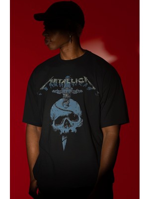 Sevbano Metallica Rock Metal Müzik Grubu Ön Baskılı Unisex Oversize Tişört