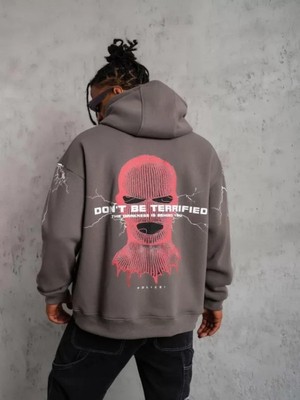 Efnaz Style Erkek Maske Baskılı Kapüşonlu Sweat - Gri