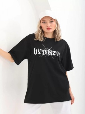 Efnaz Style Unisex Baskılı Oversize T-Shirt - Siyah