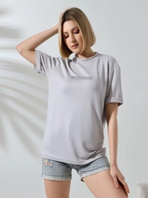 Efnaz Style Unisex Bisiklet Yaka Baskılı Slim Fit T-Shirt - Boyalı Gri