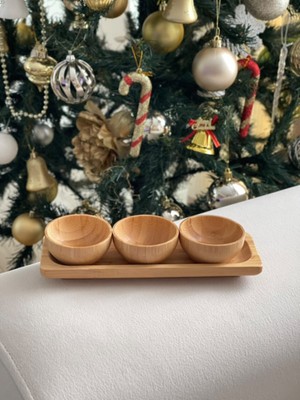 Özgürce 3'lü Bambu Sunum Kasesi Seti, Çerezlik ve Servis Için, Altlık Hediyeli