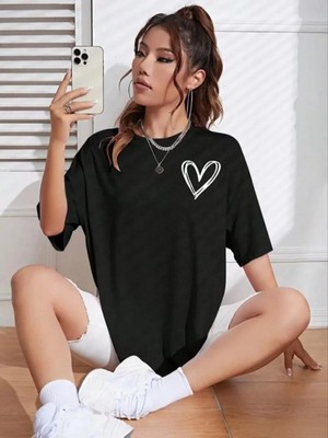 Efnaz Style Bisiklet Yaka Baskılı Oversize T-Shirt - Siyah