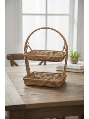 Özgürce Kahverengi Unisex Rattan 2 Katlı Sepet GM6222