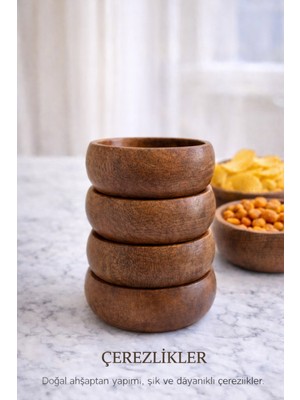 Özgürce Doğal Kayın Ahşap 4'lü Yuvarlak Çerezlik ve Sunum Tabağı Seti