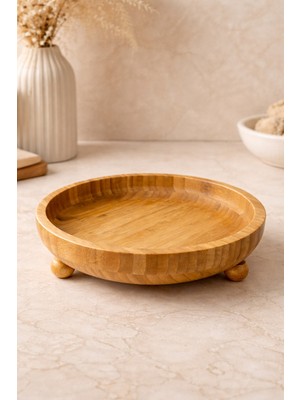 Özgürce Doğal Ahşap Bambu Meyve Tabağı Ayaklı Dekoratif Kase Şekerlik