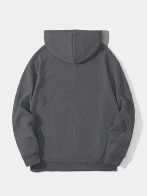 Efnaz Style Erkek Düz Kapüşonlu Sweat - Füme