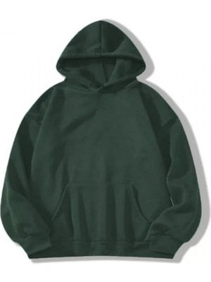 Efnaz Style Erkek Düz Kapüşonlu Sweat - Koyu Yeşil