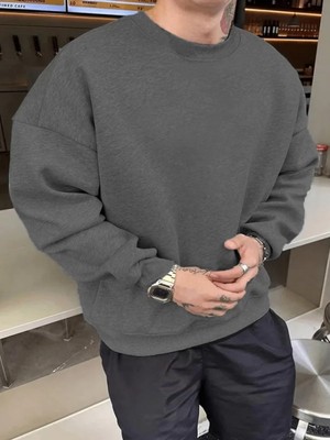 Efnaz Style Erkek Düz Bisiklet Yaka Sweat - Füme