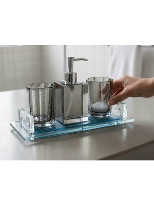 PremiumPort Şık Kristal Siyah 4 Parça Banyo Seti, Zarif ve Kullanışlı Tasarım