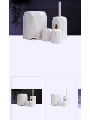 PremiumPort 4'lü Beyaz Banyo Seti: Çöp Kovası, Tuvalet ve Lavabo Aksesuarları