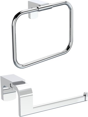 PremiumPort Şık Paslanmaz Kare Banyo Havluluk ve Tuvalet Kağıtlık Seti