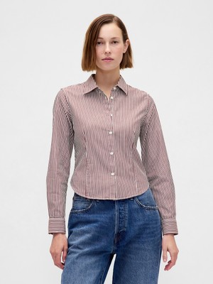 Gap Kadın Çizgili Organik Pamuk Fitted Crop Gömlek