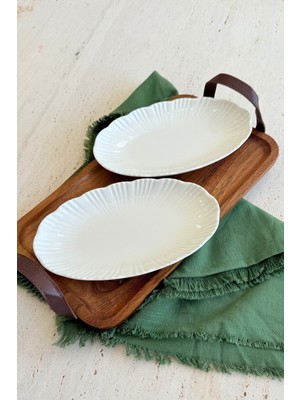 Özgürce Aura Krem 2'li 20 cm Porselen Kayık Kahvaltılık Mezelik Sunum Seti